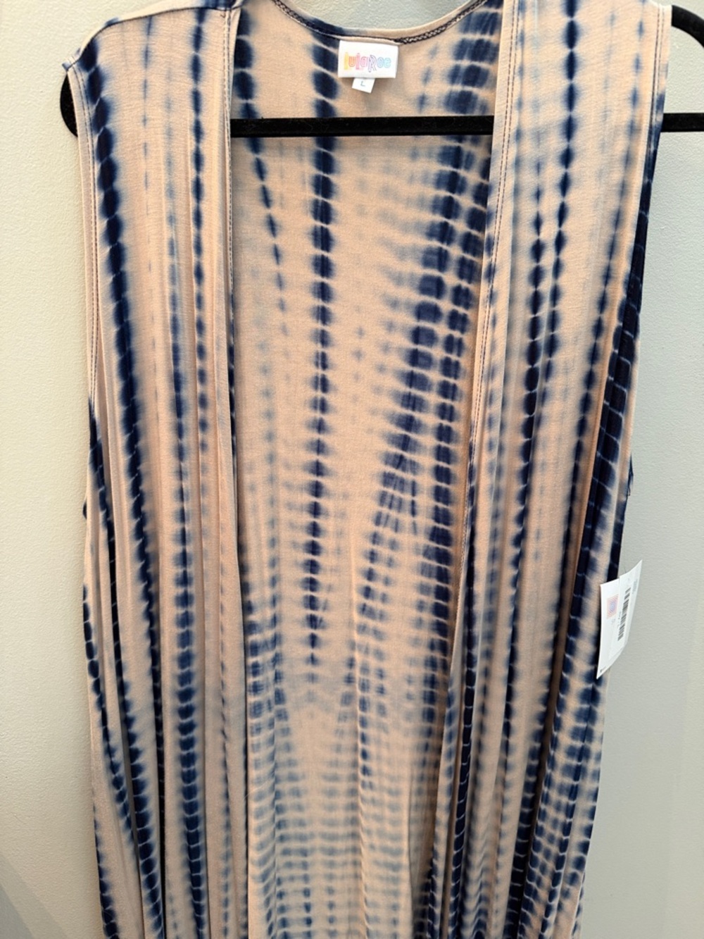 LuLaRoe Sleeveless Tie-Dye Joy Duster - Navy & Beige
